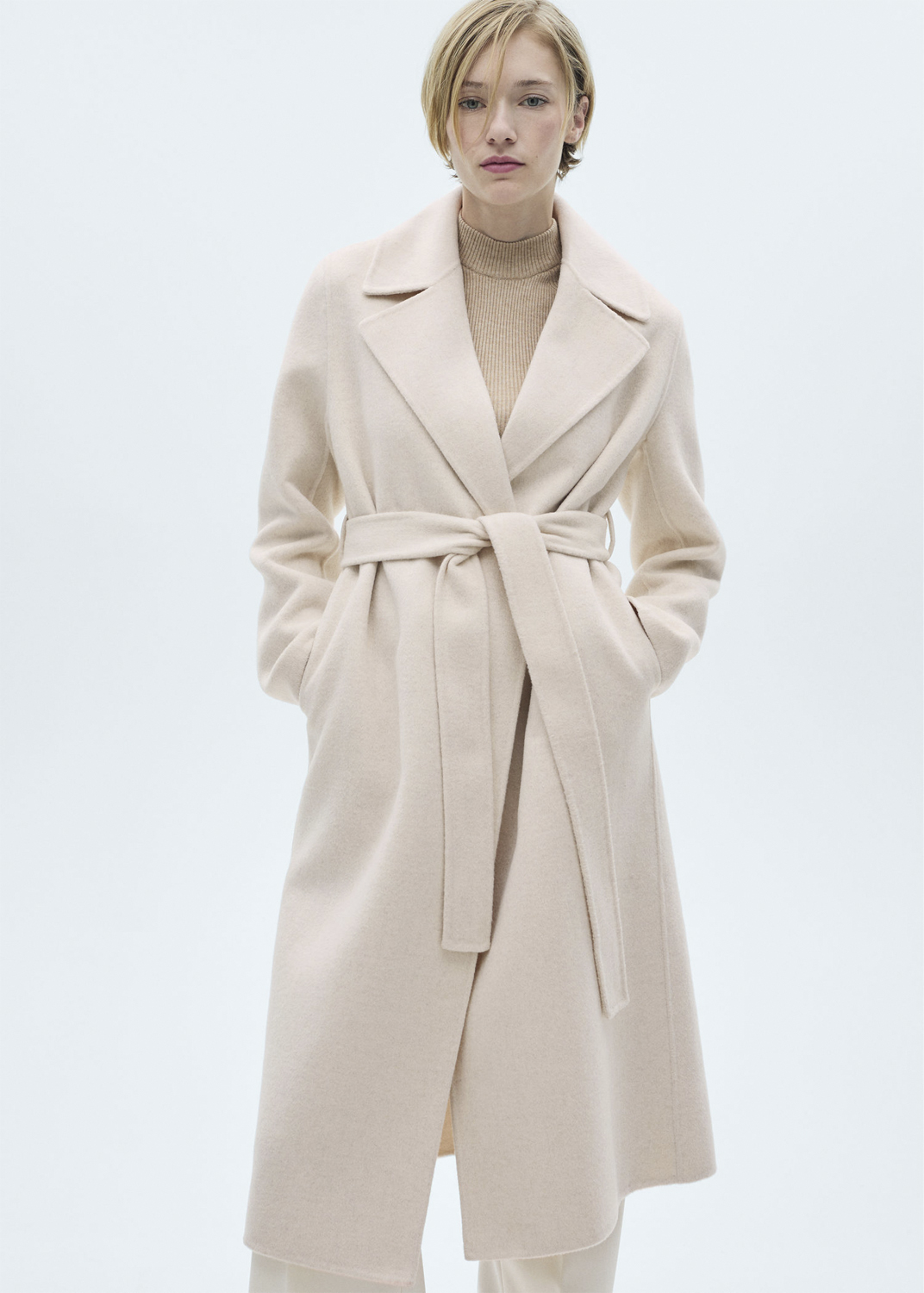 Belt Handmade Coat i Store Plus Size Størrelser