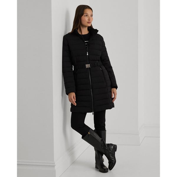 Belted Quilted Mockneck Coat i Store Plus Size Størrelser