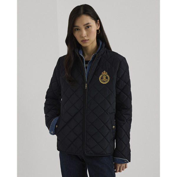 Crestpatch Quilted Mockneck Jacket i Store Plus Size Størrelser