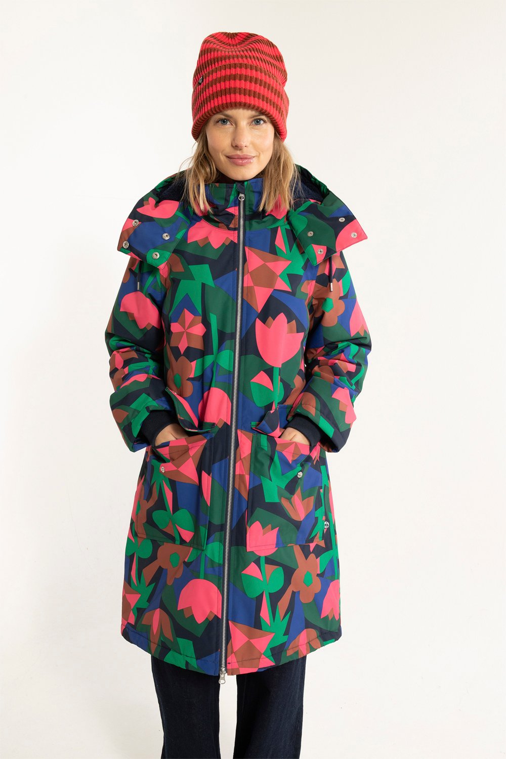 Daneturell Winter Coat Dark Navy Geofleur i Store Plus Size Størrelser