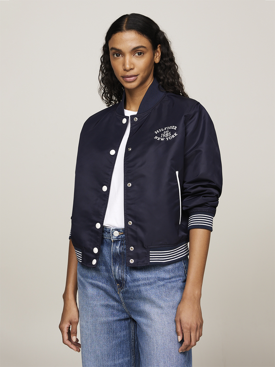 Nonpadded Varsity Bomber Jacket i Store Plus Size Størrelser