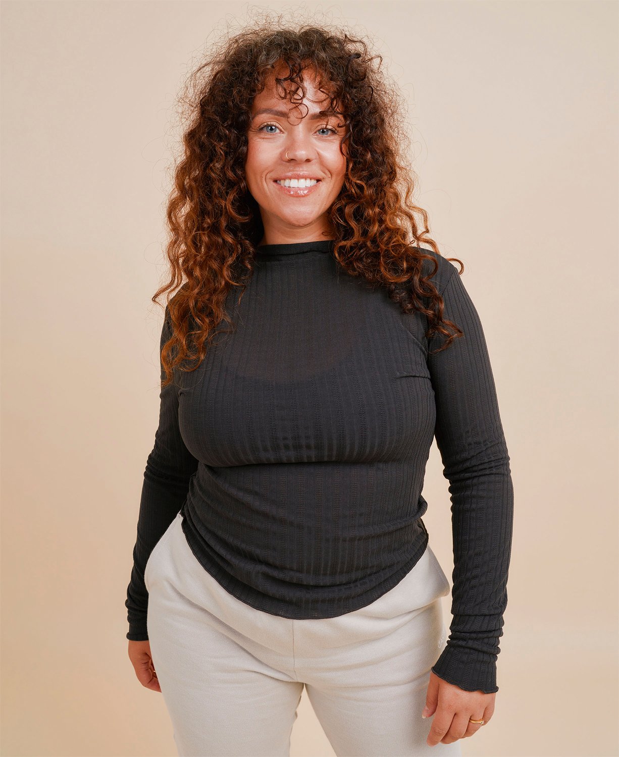 Powder Longsleeve Top Nero i Store Plus Size Størrelser