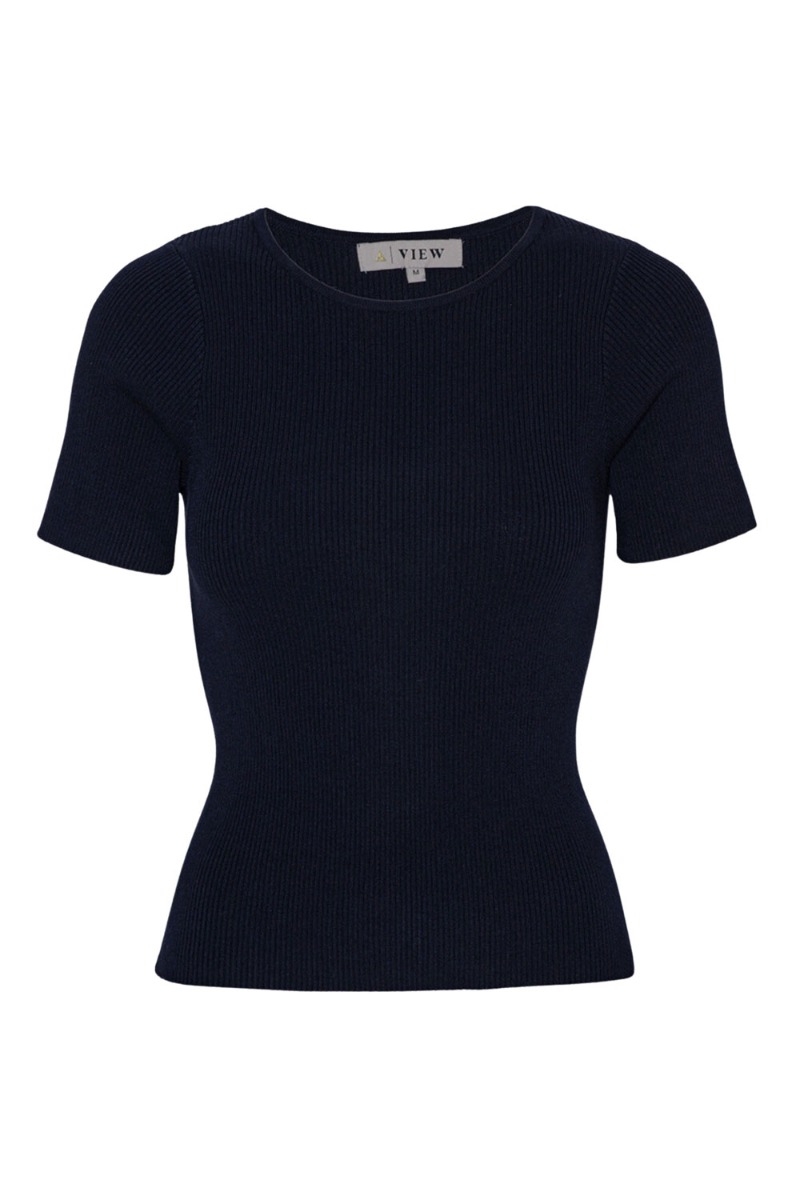 -view  -shirt Rib Knit Short Sleeve Top Black i Store Plus Size Størrelser