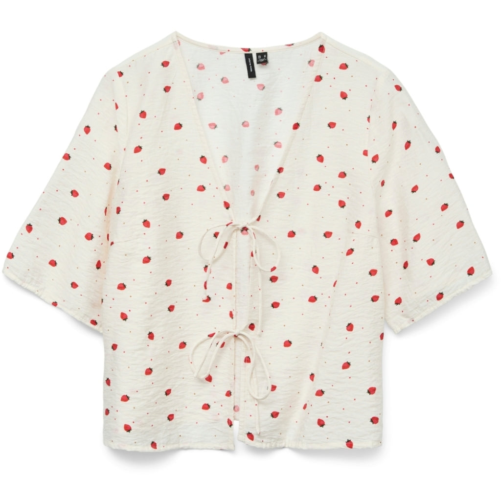 Vero Moda Dame Bluse Vmodette Snow White Strawberry    Dots i Store Plus Size Størrelser