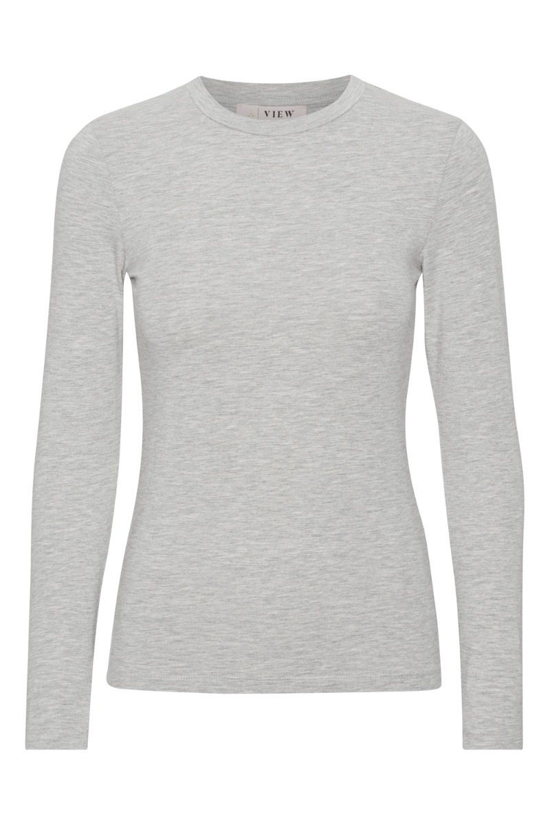 -view Bluse Stabil Top     Light Grey Melange i Store Plus Size Størrelser