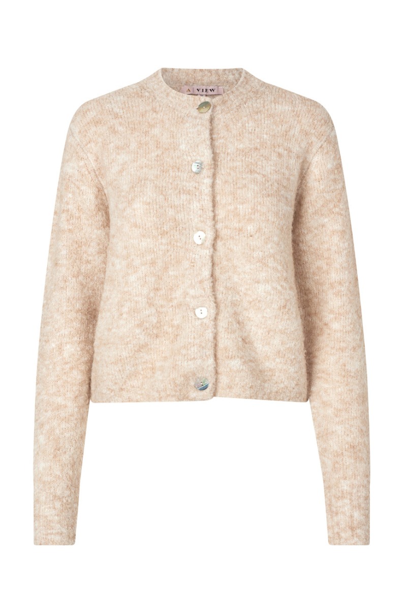 -view Strik Audrey New Knit Cardigan Sand i Store Plus Size Størrelser