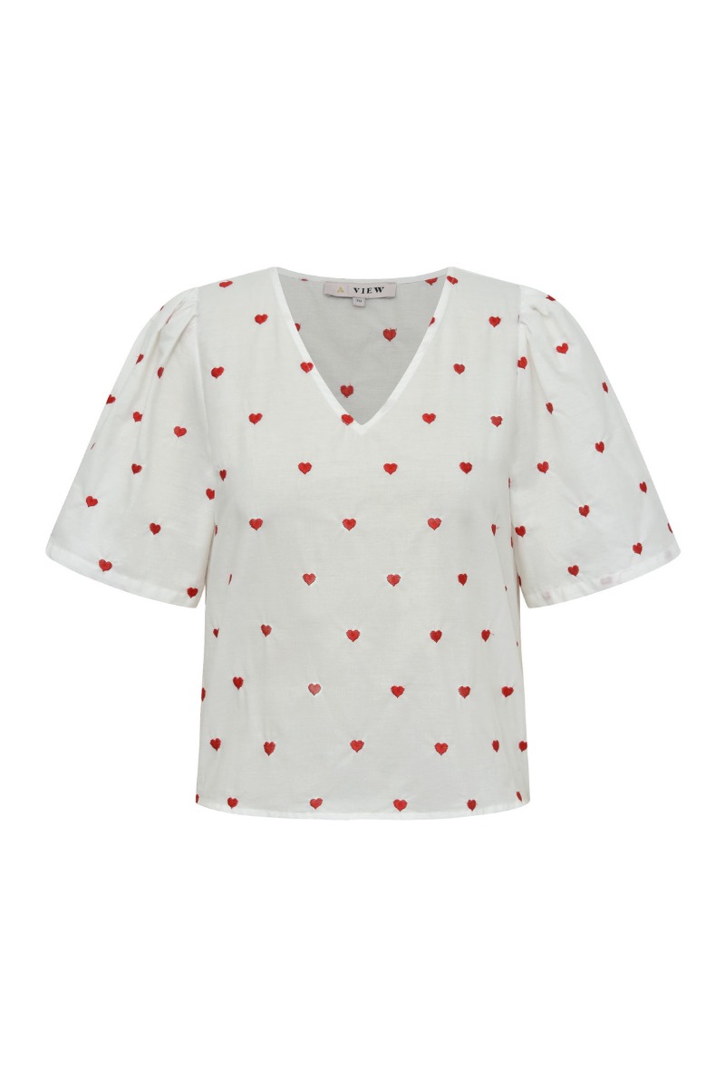 -view  -shirt Heart Blouse White Red i Store Plus Size Størrelser