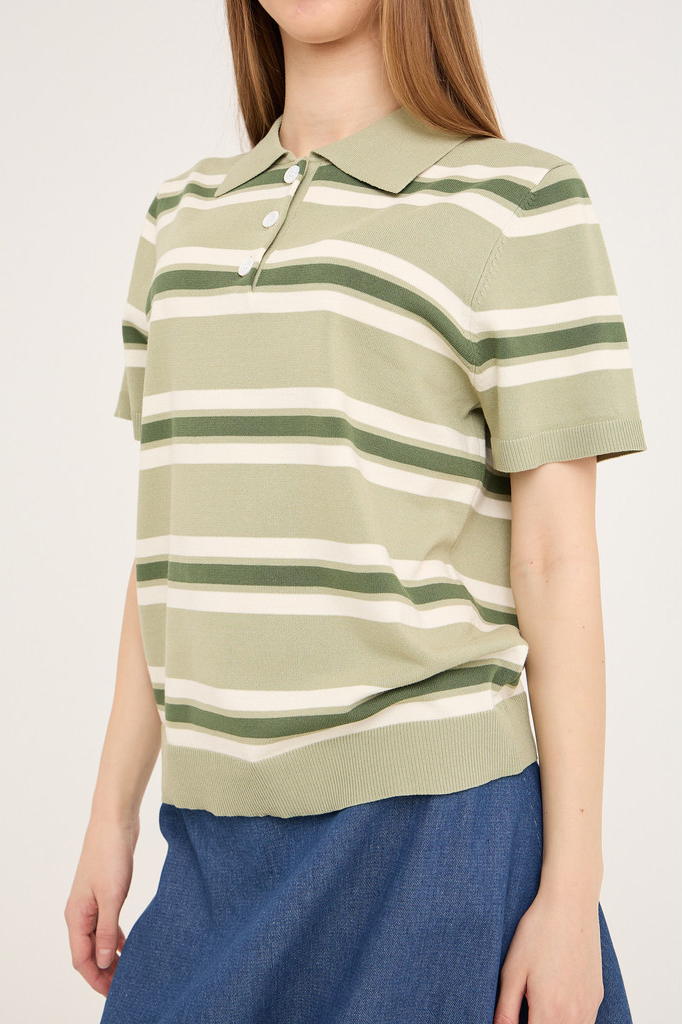 -view  -shirt Polo Stripe Knit Blouse Dusty Green i Store Plus Size Størrelser