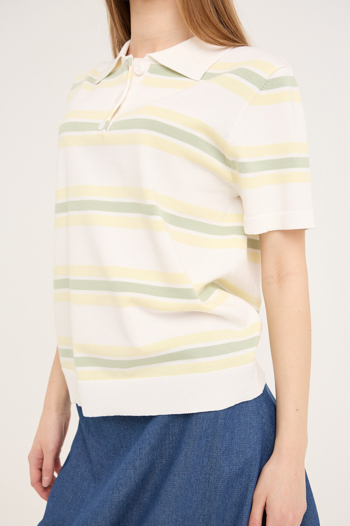 -view  -shirt Polo Stripe Knit Blouse White Yellow i Store Plus Size Størrelser