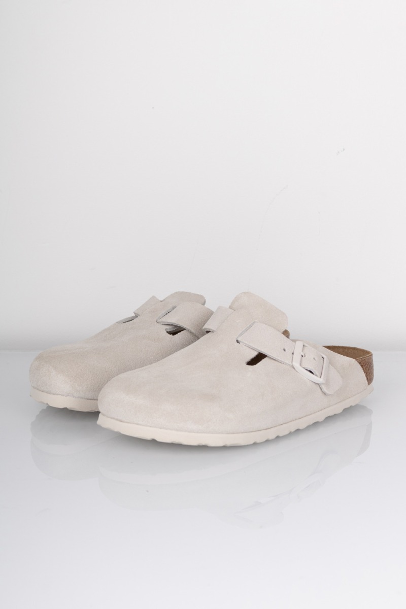 Birkenstock Sandal Boston Suede Leather Antique White i Store Plus Size Størrelser