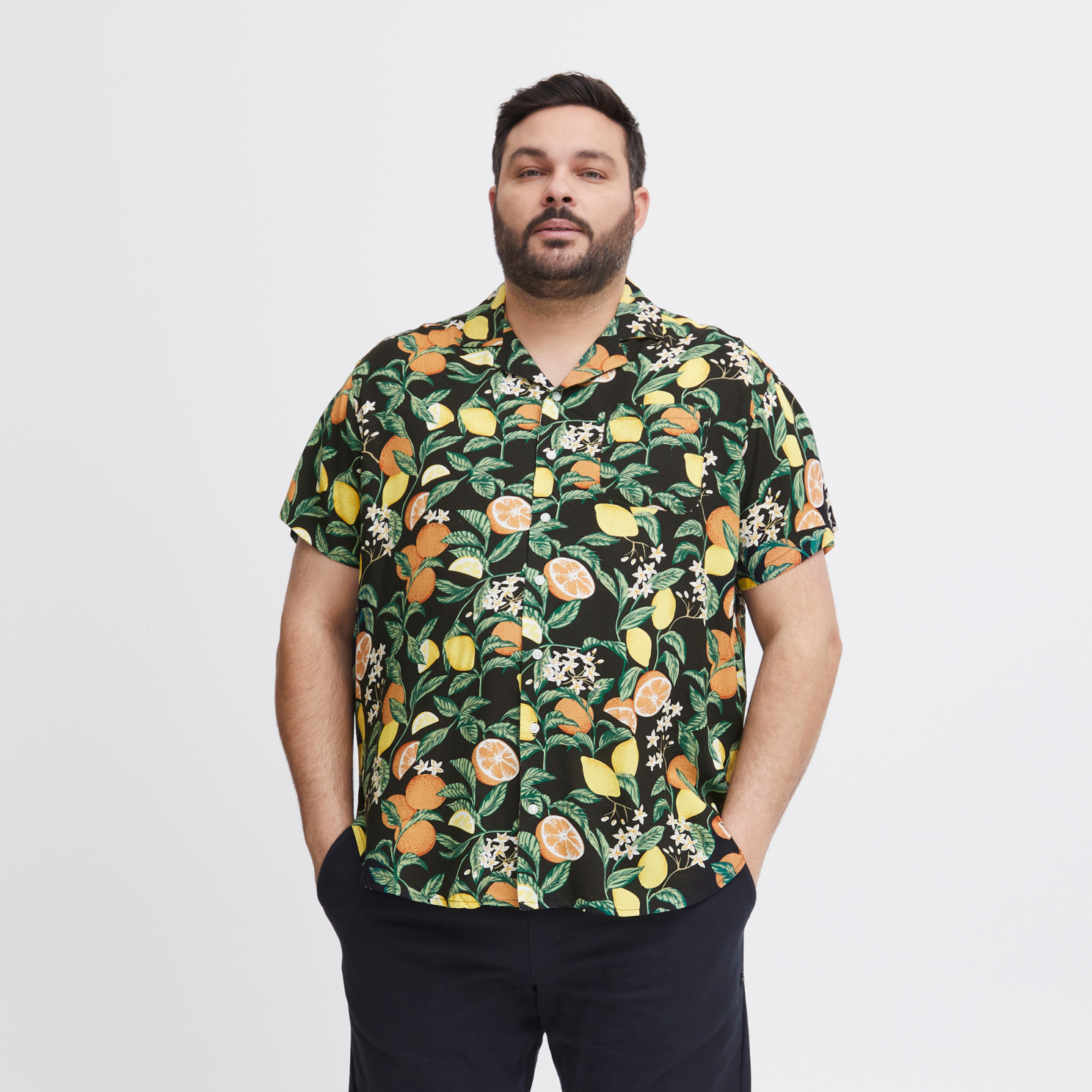 Blend Herre Kortærmet Skjorte Plus Size Black    i Store Plus Size Størrelser