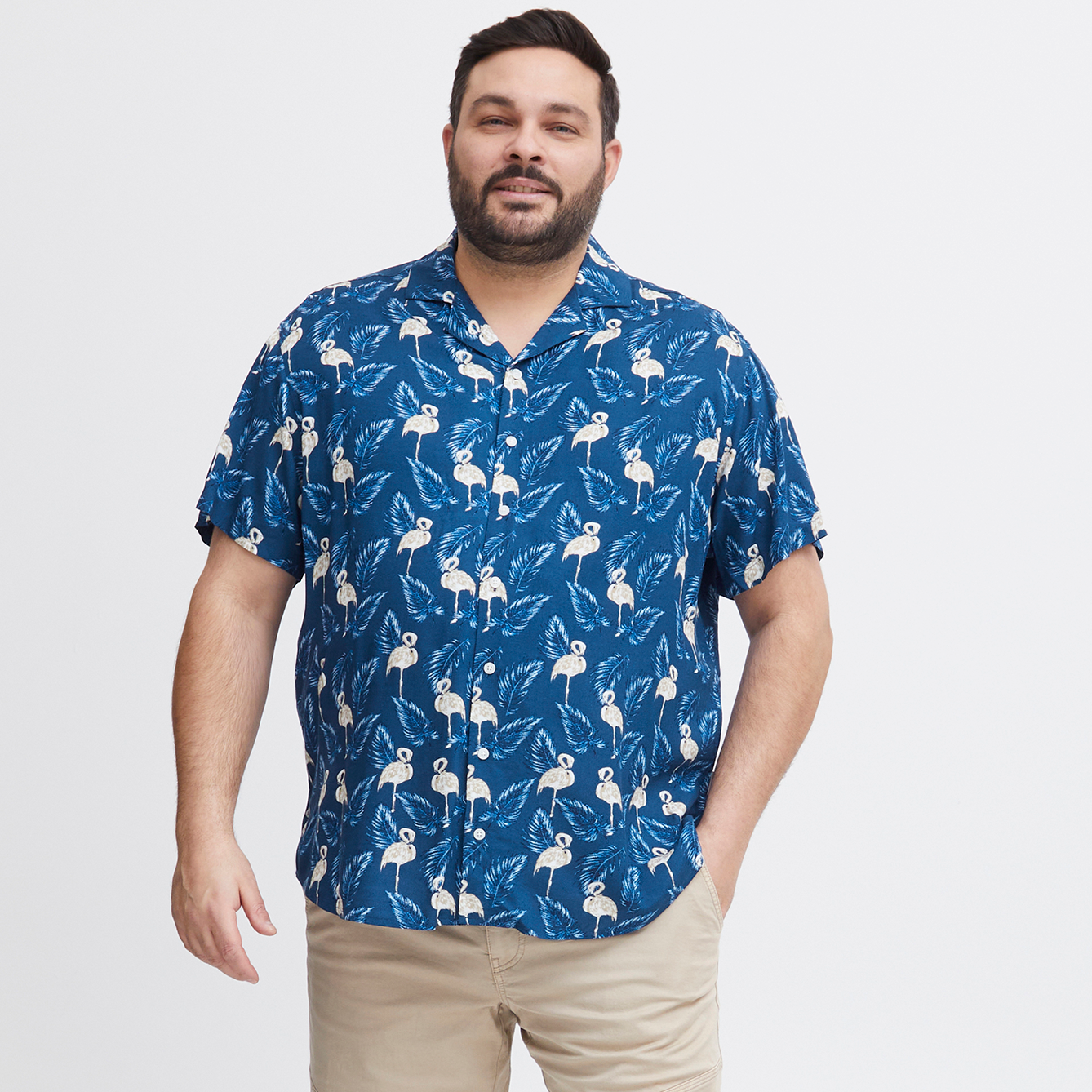 Blend Herre Kortærmet Skjorte Plus Size Navy Peony    i Store Plus Size Størrelser