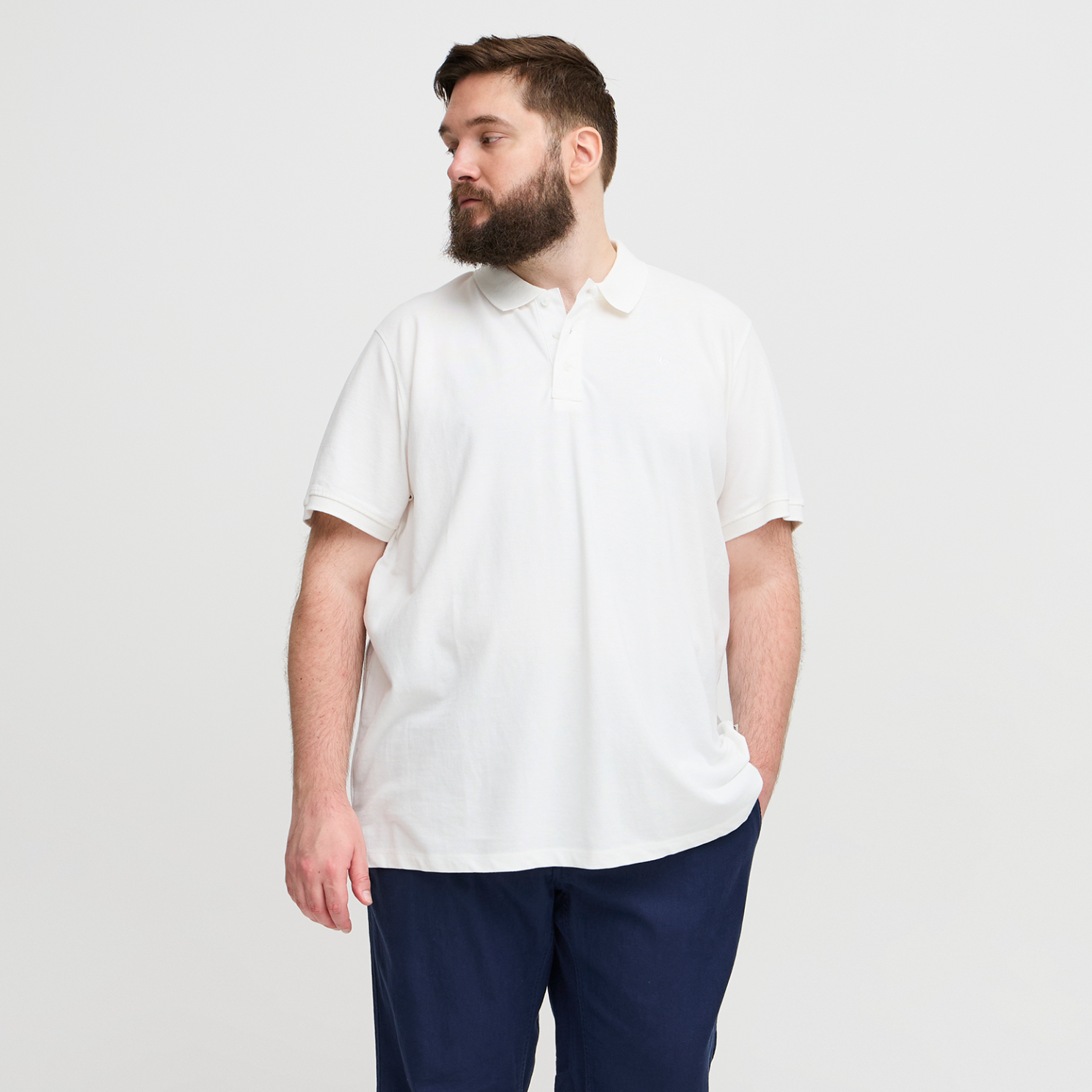 Blend Herre Polo Plus Size Snow White    i Store Plus Size Størrelser