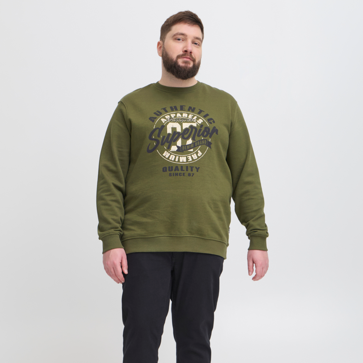 Blend Herre Sweatshirt Olive Night    i Store Plus Size Størrelser