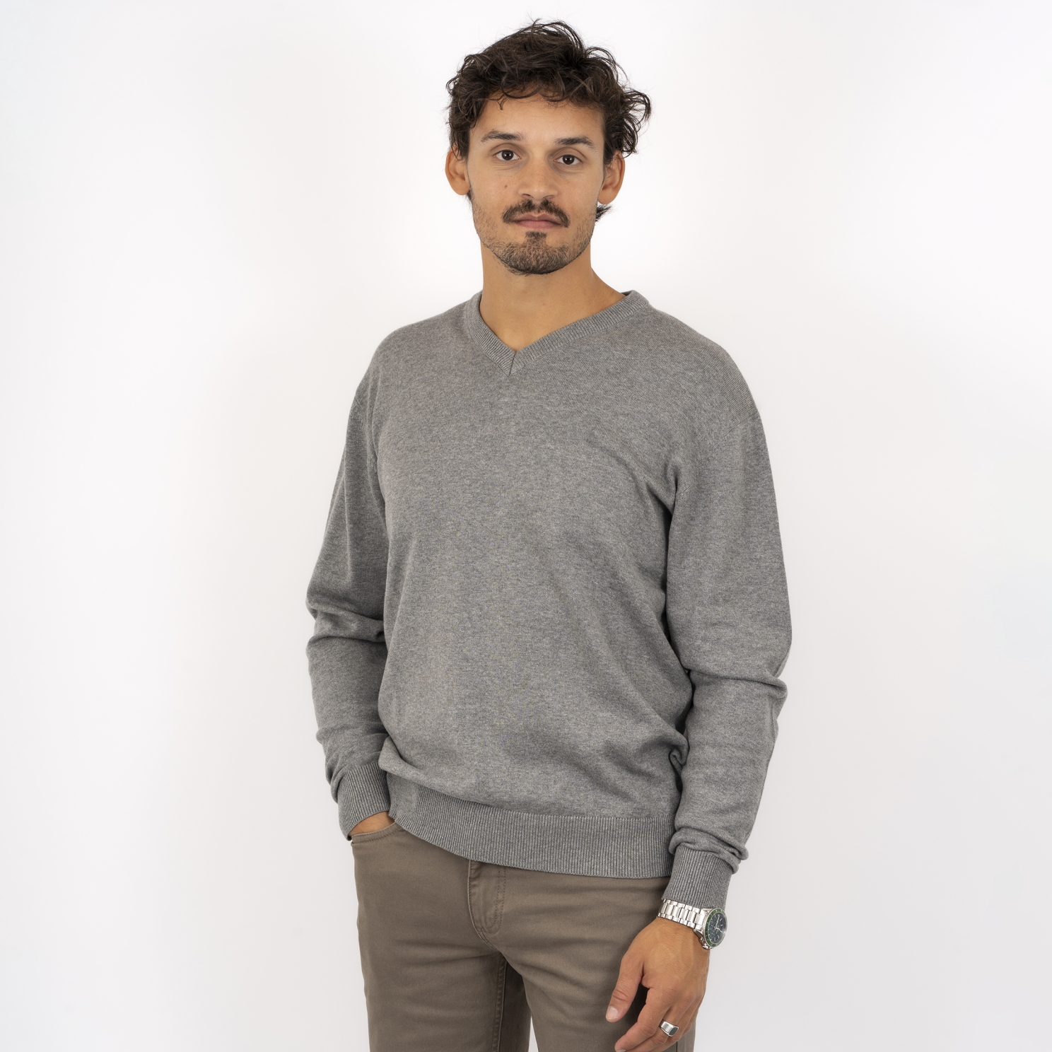 Carnét Stone Herre Striktrøje Grey Mix    i Store Plus Size Størrelser