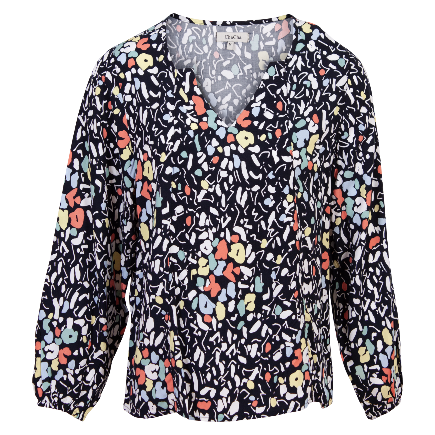 Chacha Dame Bluse i Navy Blomster - Plus Size Tilbud