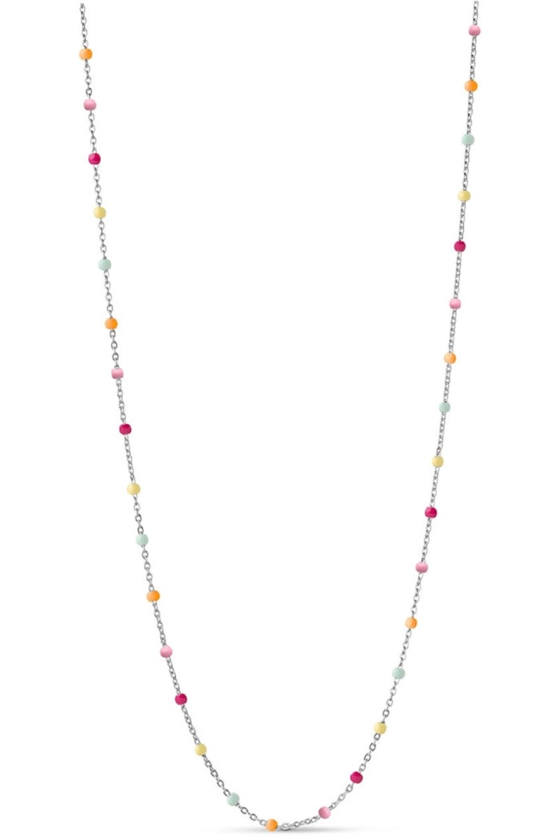 Enamel Halskæde Lola Necklace Rainbow Silver i Store Plus Size Størrelser