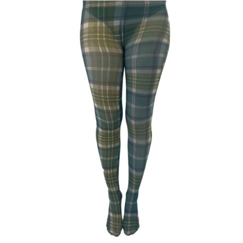 Green Tartan Curvy Super Stretch Strømpebukser i Store Plus Size Størrelser