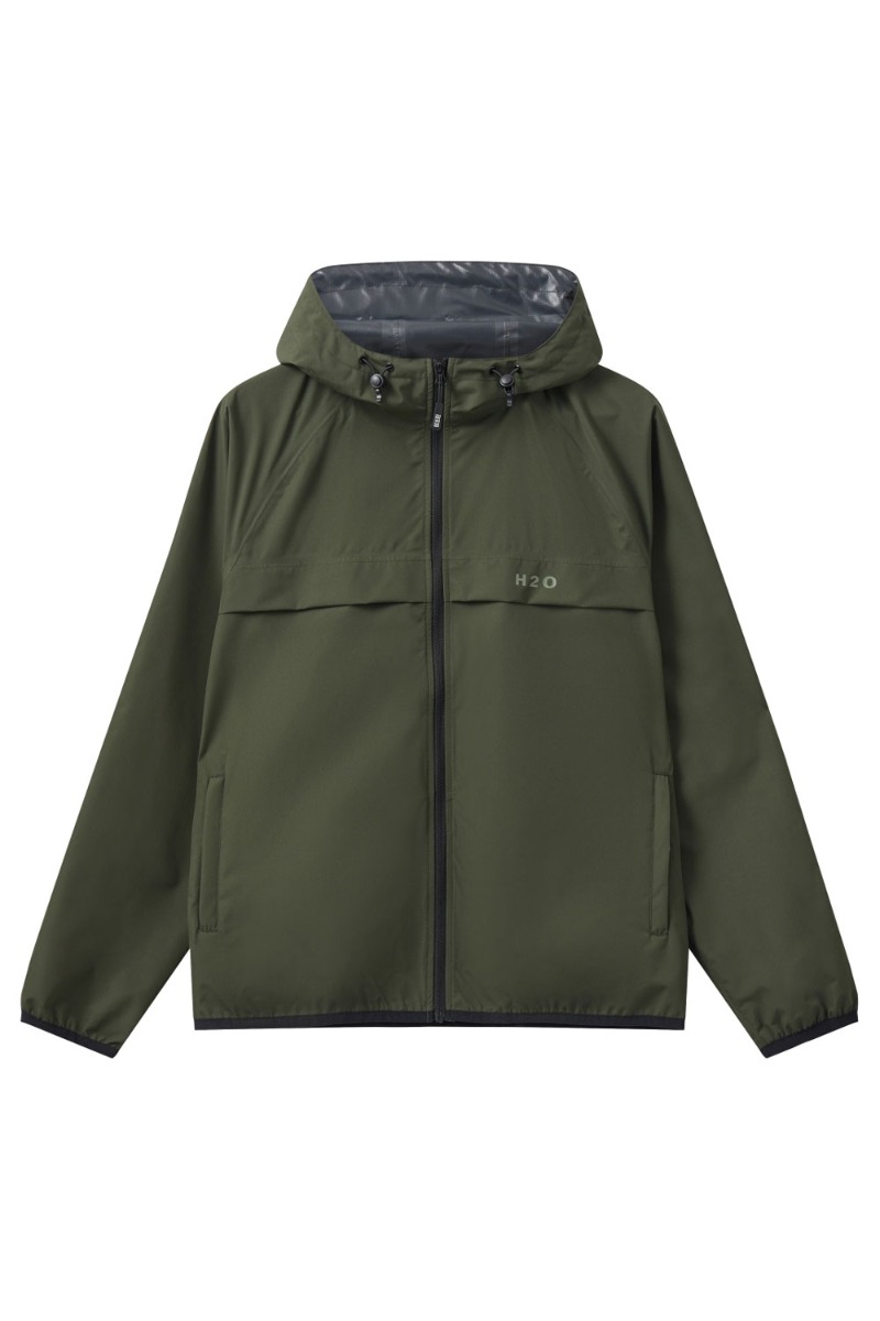 H2o Regnjakke Basic Rømø   Rain Jacket Packable Army i Store Plus Size Størrelser