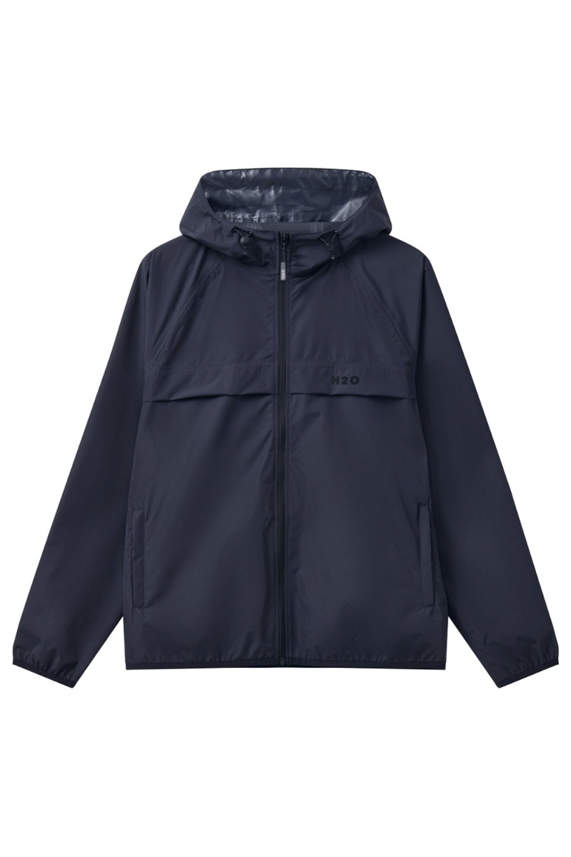H2o Regnjakke Basic Rømø   Rain Jacket Packable Navy i Store Plus Size Størrelser