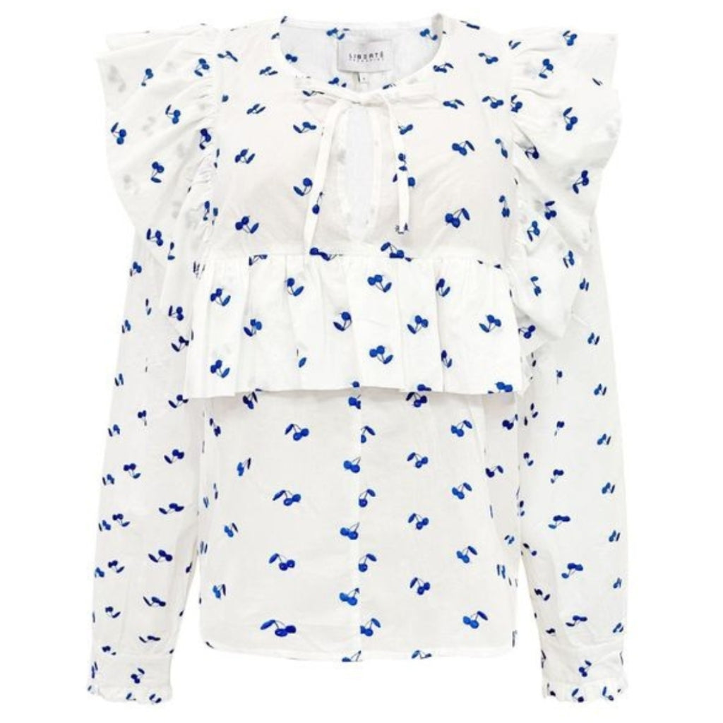 Liberte Dame Bluse Heather 22165 White Blue Cherry i Store Plus Size Størrelser