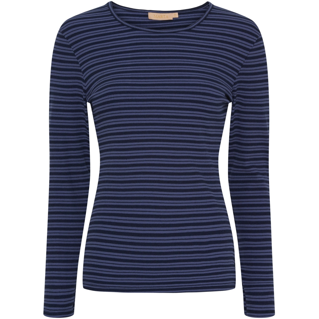 Marta   Chateau Dame Langærmet Tee Mdcnoemie 6546 Notte Fiordo i Store Plus Size Størrelser
