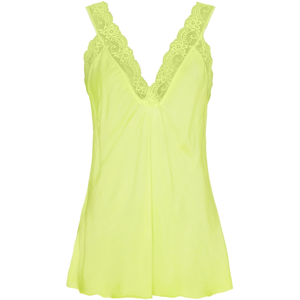 Marta   Chateau Dame Top Med Blondekant 21336 Fluo Yellow i Store Plus Size Størrelser