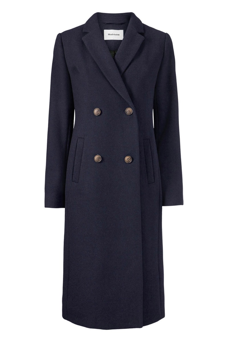Modström Jakke Odelia Long Coat Navy Sky i Store Plus Size Størrelser