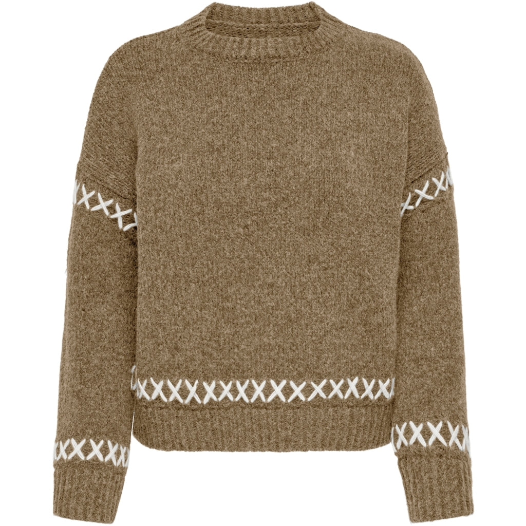 Only Dame Strik Onlamanda Malt Ball Cloud Dancer i Store Plus Size Størrelser