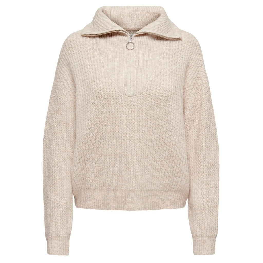 Only Dame Strik Onlbaker Cloud Dancer Melange i Store Plus Size Størrelser