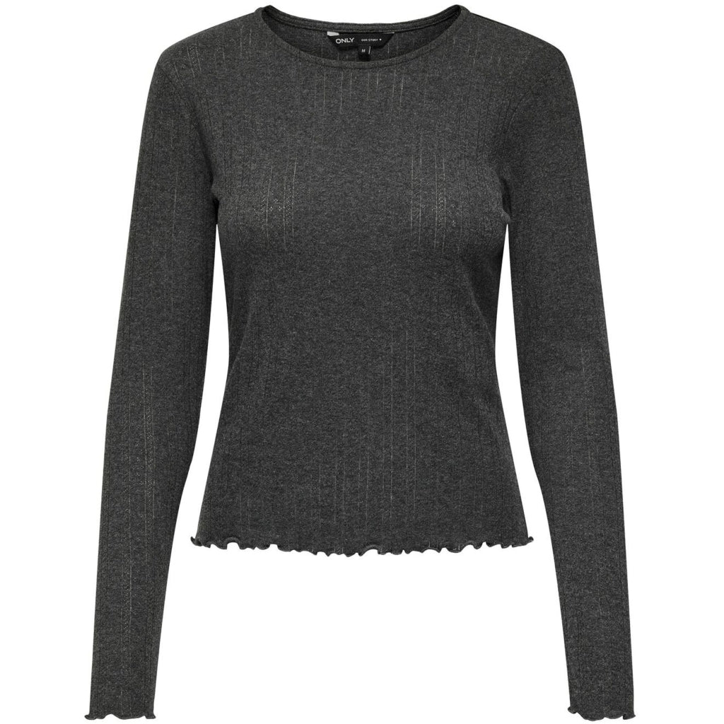 Only Dame Top Onlcarlotta Dark Grey Melange i Store Plus Size Størrelser