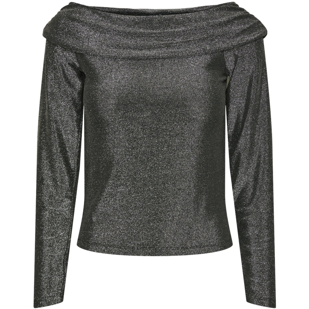Pieces Dame Bluse Pcsandra Black Silver Lurex i Store Plus Size Størrelser