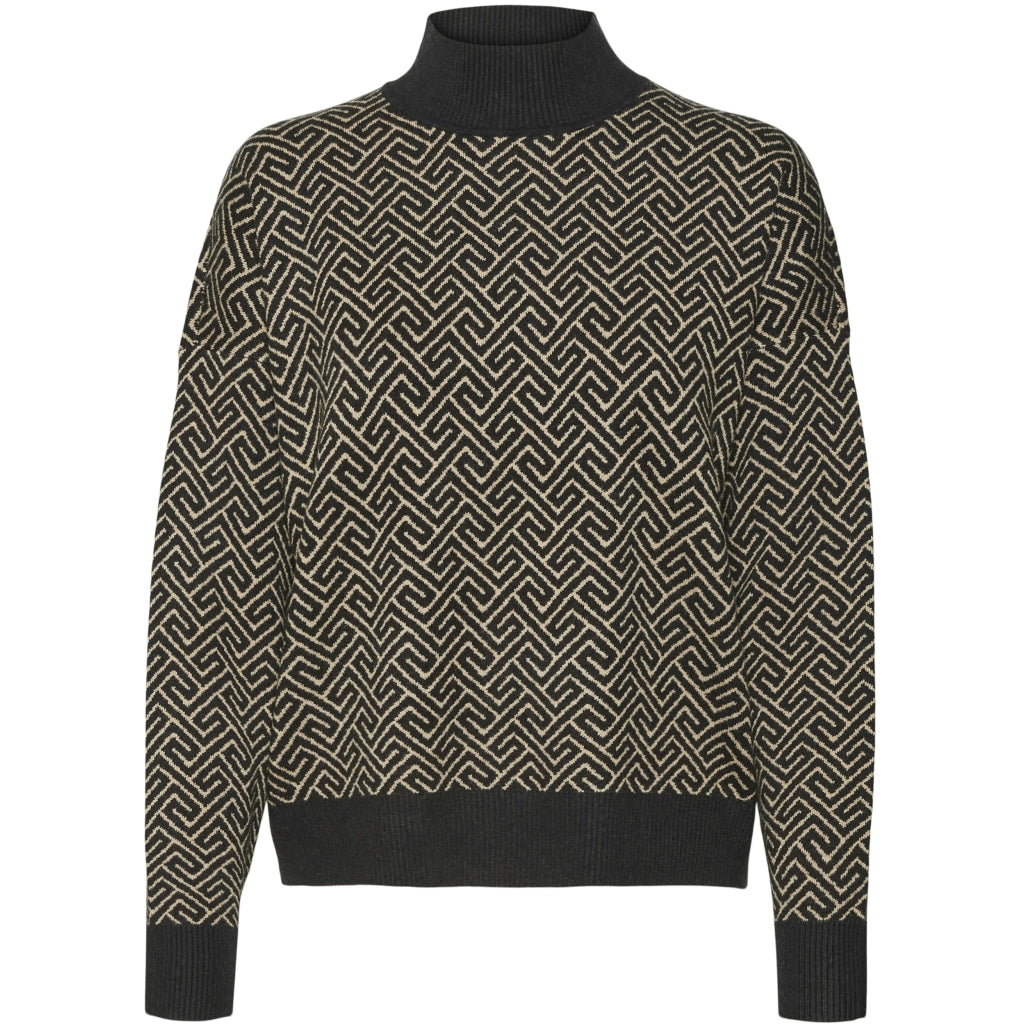 Pieces Dame Pullover Vmaria Black    Silver Mink Grafic Print i Store Plus Size Størrelser