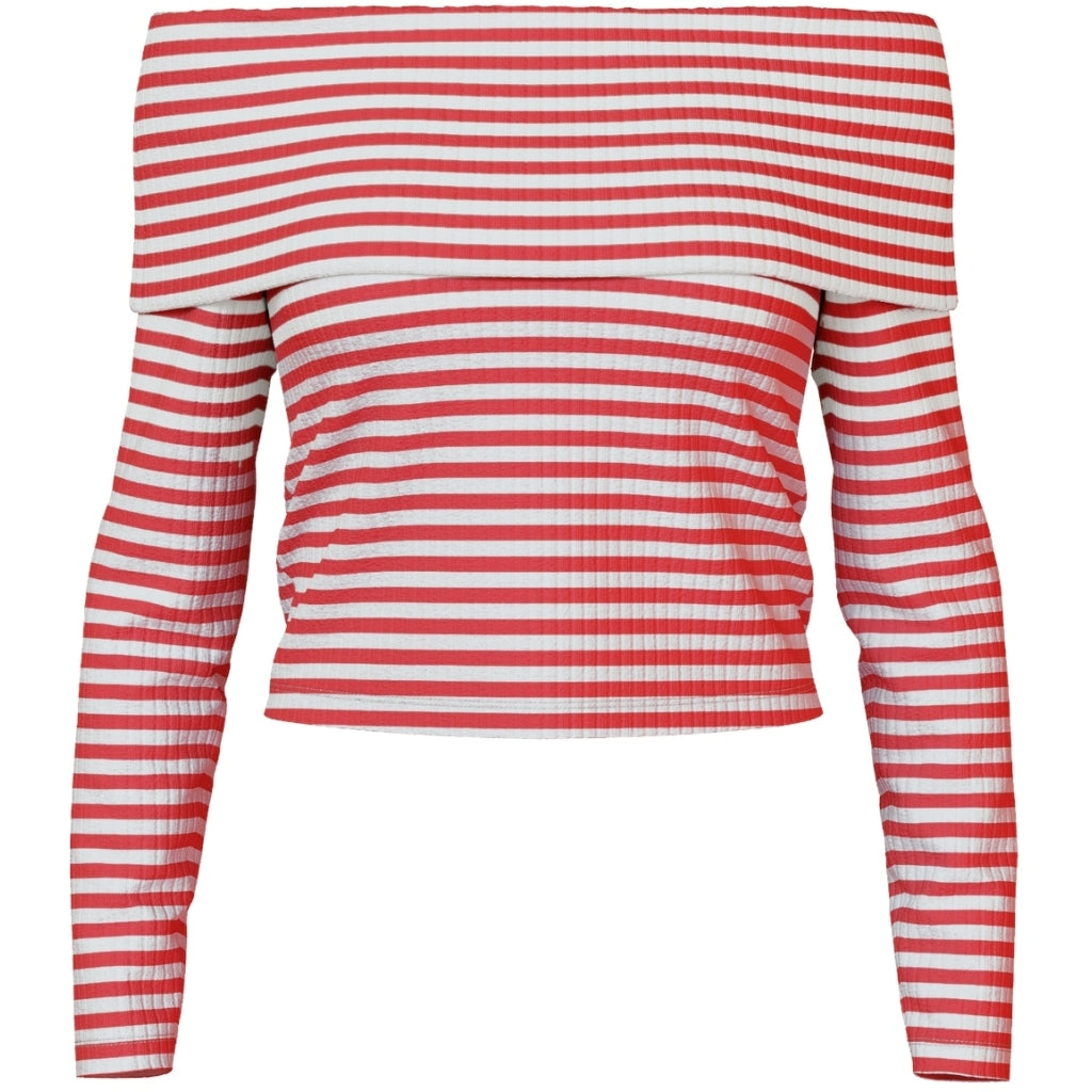 Pieces Dame Top Pclaya Bright White High Risk Red i Store Plus Size Størrelser