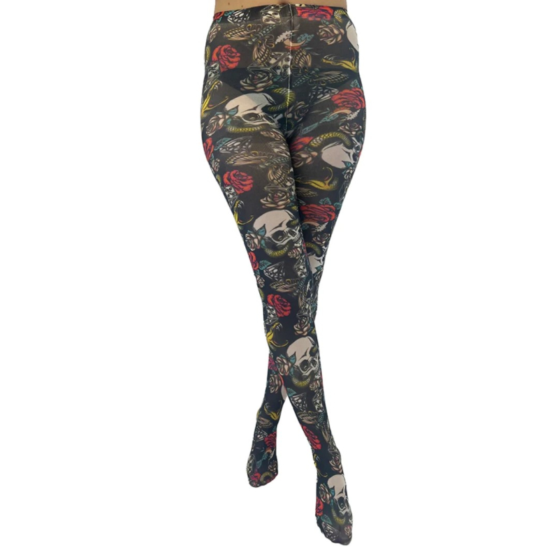 Skull And Snake Curvy Super Stretch Strømpebukser i Store Plus Size Størrelser