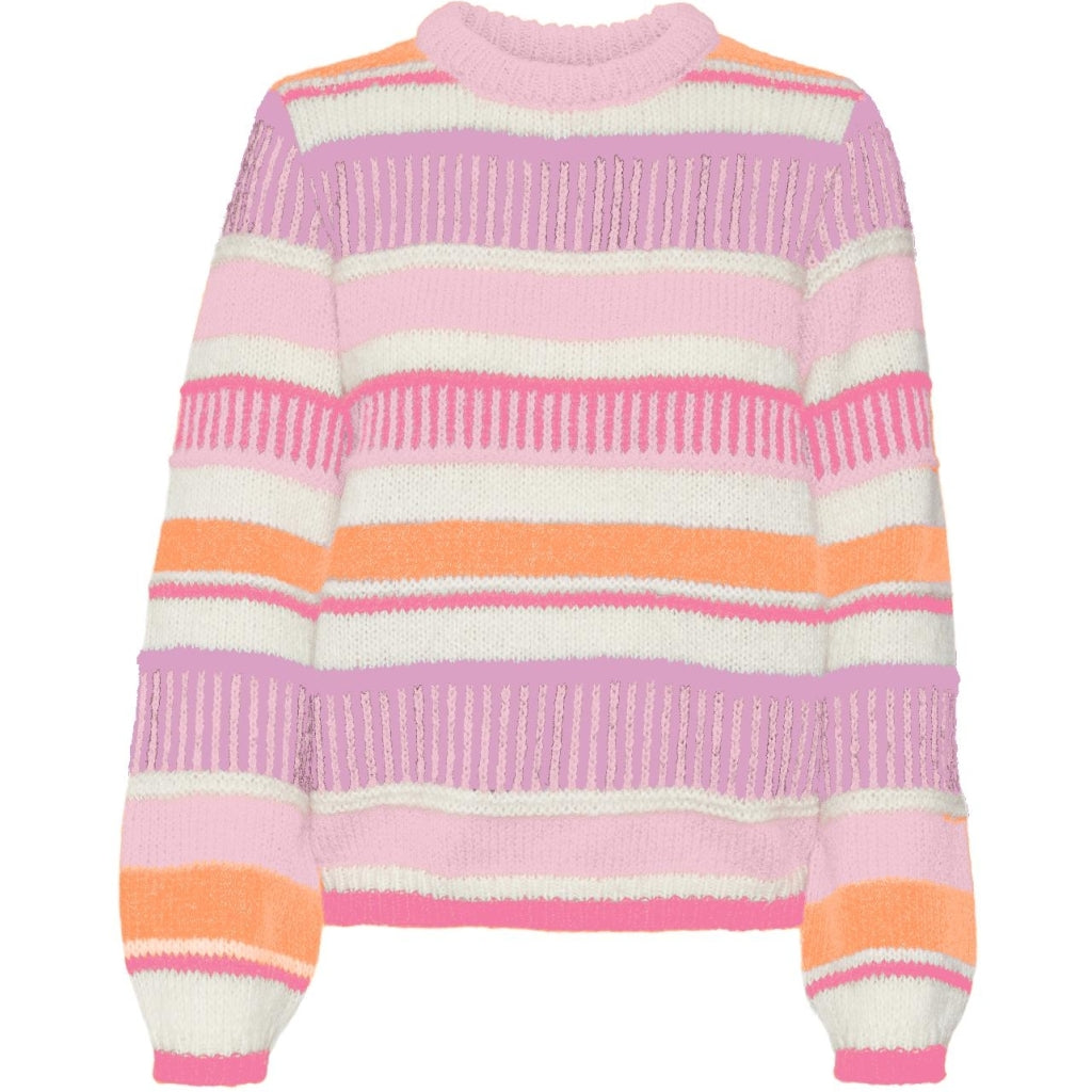 Vero Moda Dame Sweater Vmnewembrace Parfait Pink Tangerine Birch Pink Cosmos Pastel   i Store Plus Size Størrelser